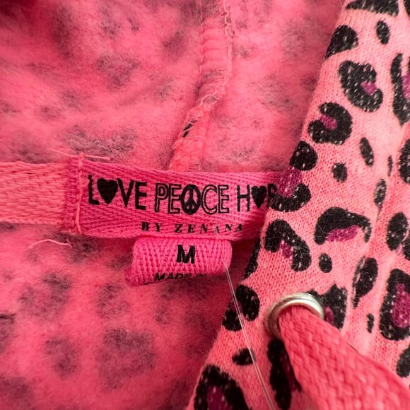 NEW! Love Peace Hope By Zenana Colorado Hooded Sweater Leopard Pink Medium - Picture 5 of 11